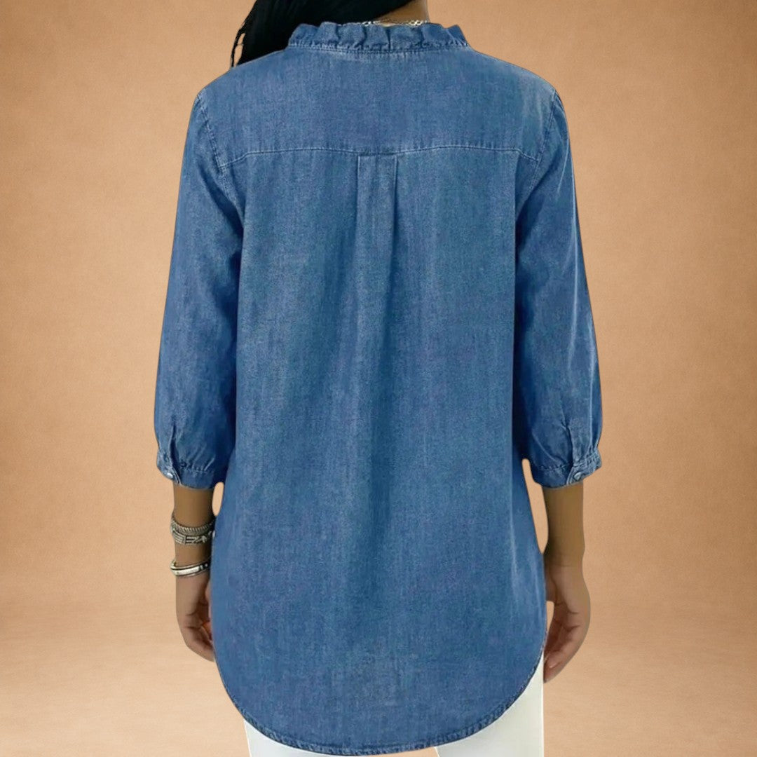 Elena – elegant bluse med flæser
