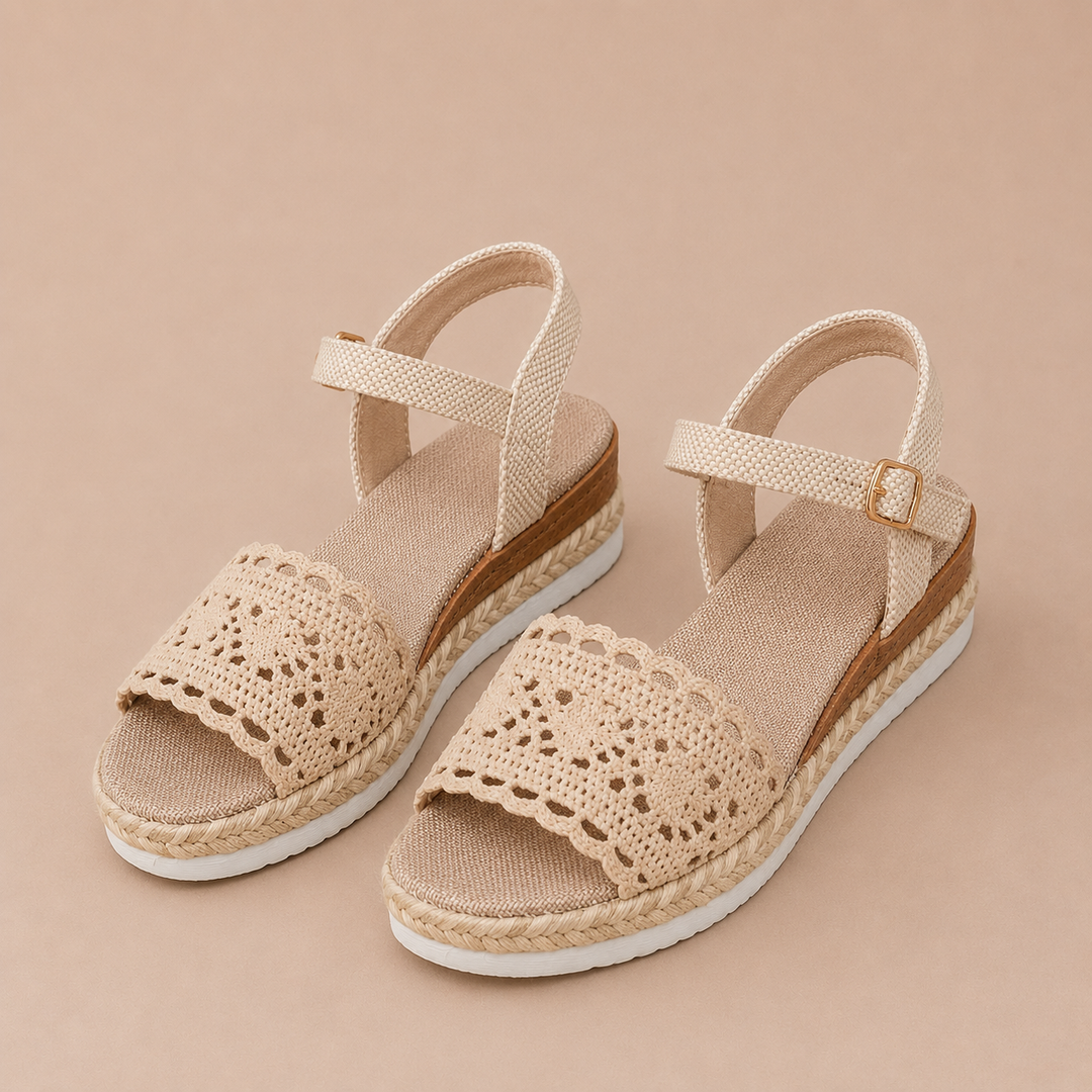Begoña - Alpargatas de plataforma con encaje de crochet y suela de yute