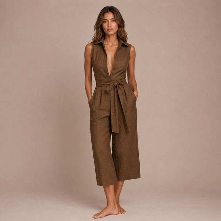 Mara – Skjortejumpsuit i jordfarve