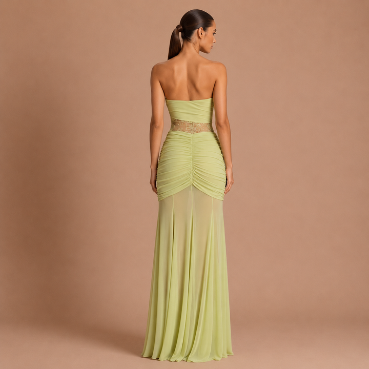 Eugenia - Vestido maxi con drapeado en la cintura y efecto ilusión