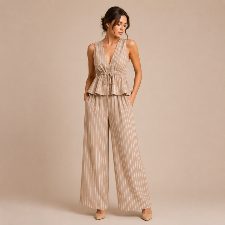 Paloma - Conjunto de rayas con top de escote en V