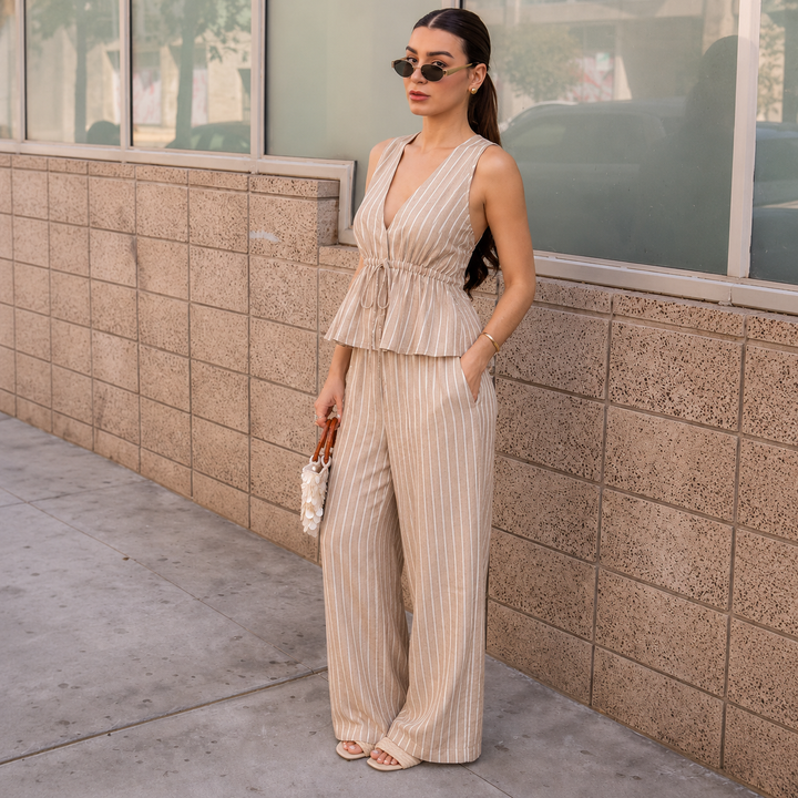 Paloma - Conjunto de rayas con top de escote en V