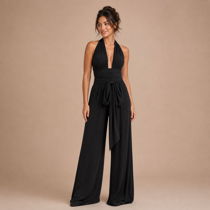 Triana – mono con escote halter profundo y cintura envolvente