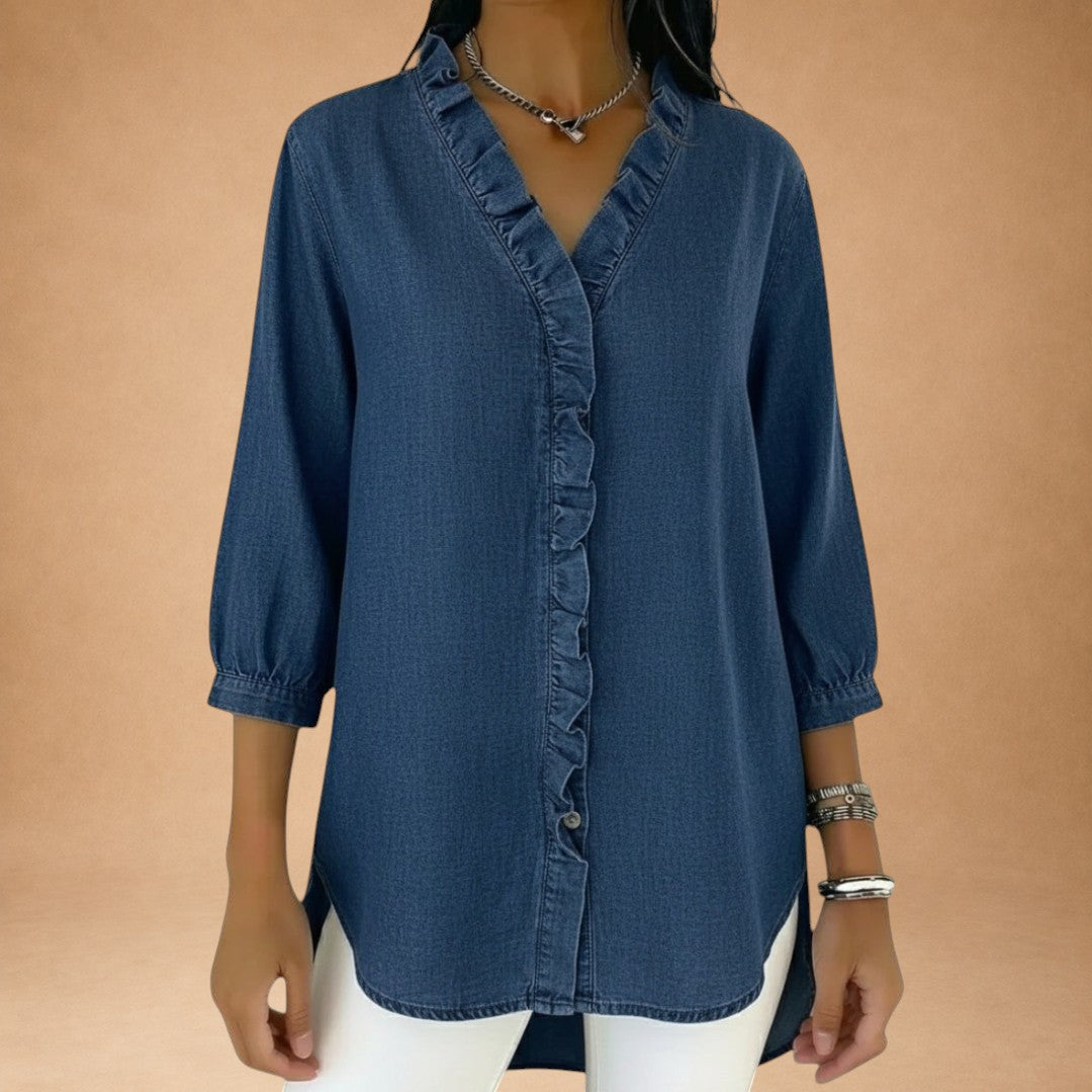 Elena – elegant bluse med flæser
