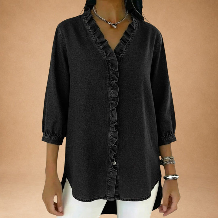 Elena – elegant bluse med flæser