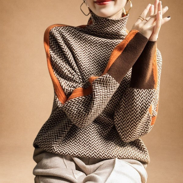 Aristoniki – Sweater med høj krave og elegante stribekontraster