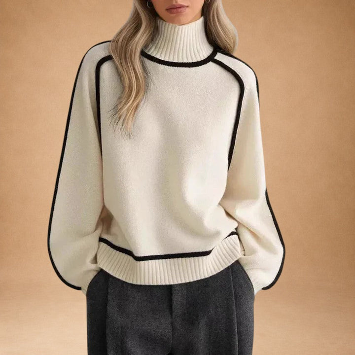 Vasiliki – Elegant ensfarvet sweater med høj krave