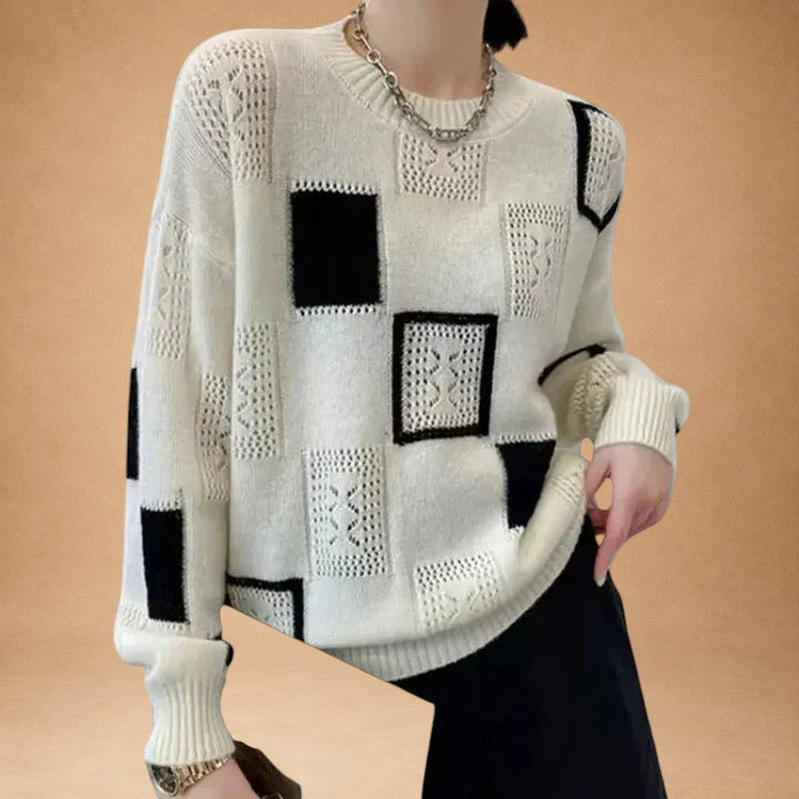 Katerina – Strikket sweater med ternet mønster og åben strik