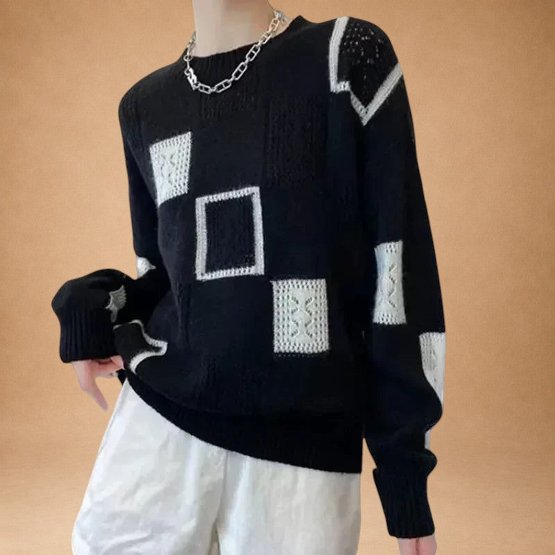 Katerina – Strikket sweater med ternet mønster og åben strik
