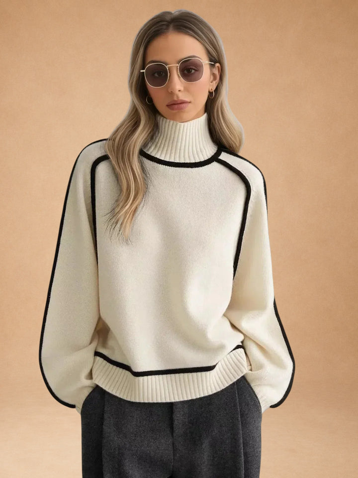 Vasiliki – Elegant ensfarvet sweater med høj krave