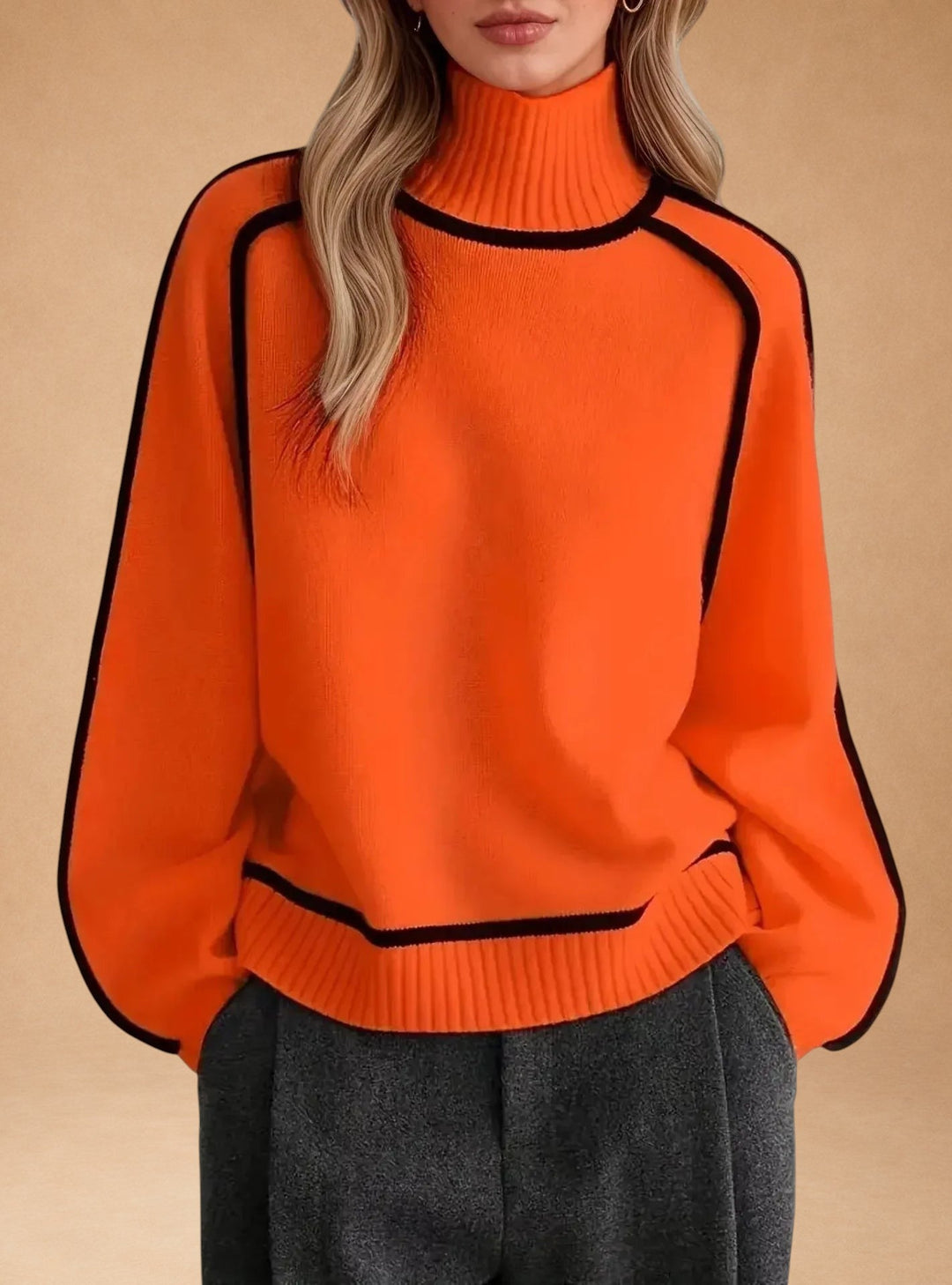 Vasiliki – Elegant ensfarvet sweater med høj krave