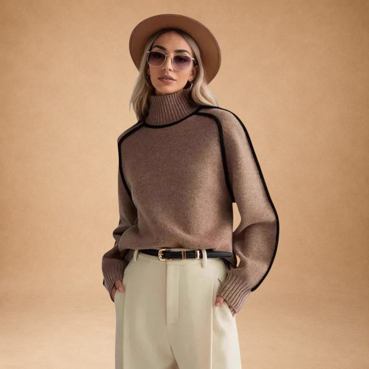 Vasiliki – Elegant ensfarvet sweater med høj krave