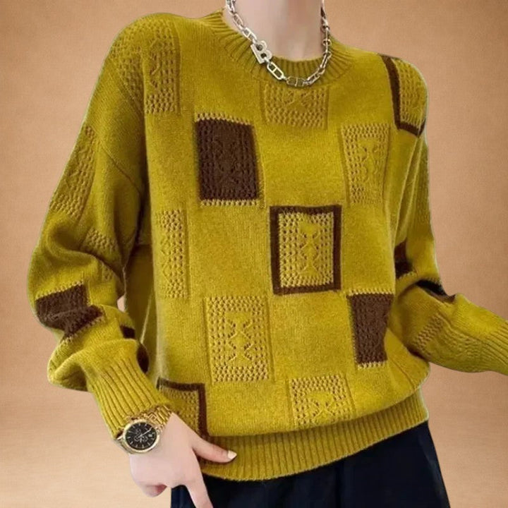 Katerina – Strikket sweater med ternet mønster og åben strik