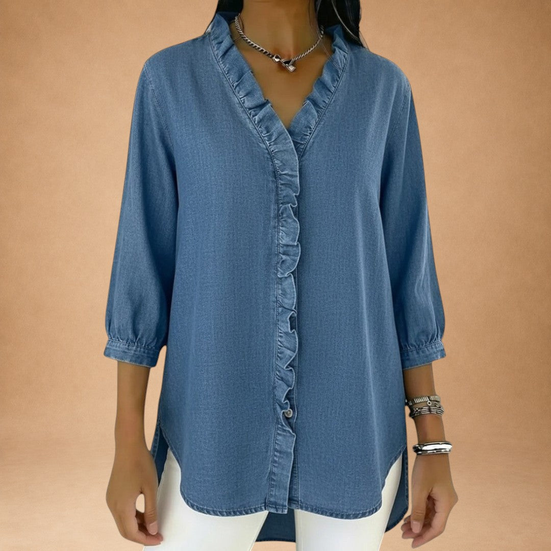 Elena – elegant bluse med flæser