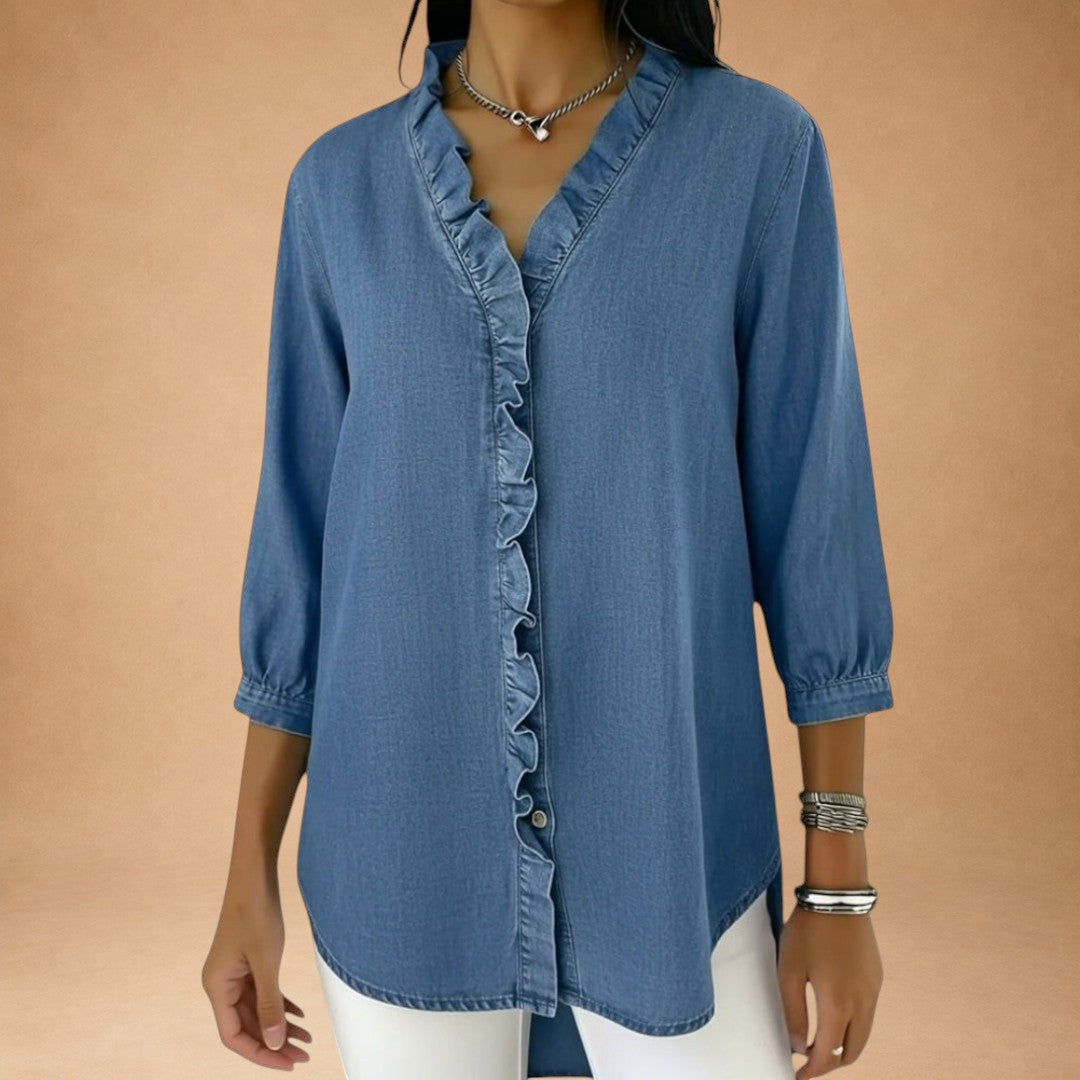 Elena – elegant bluse med flæser