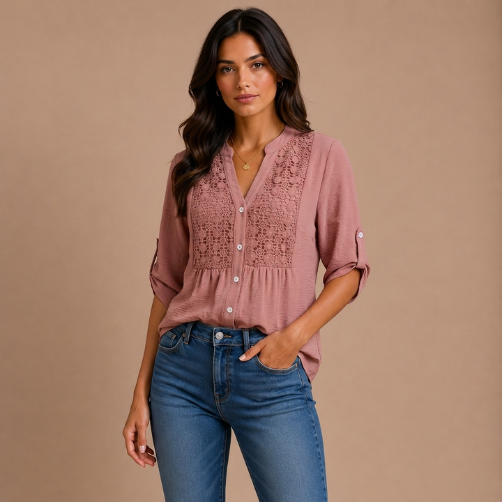 Ariadne – Blusa con cuello en V y botones