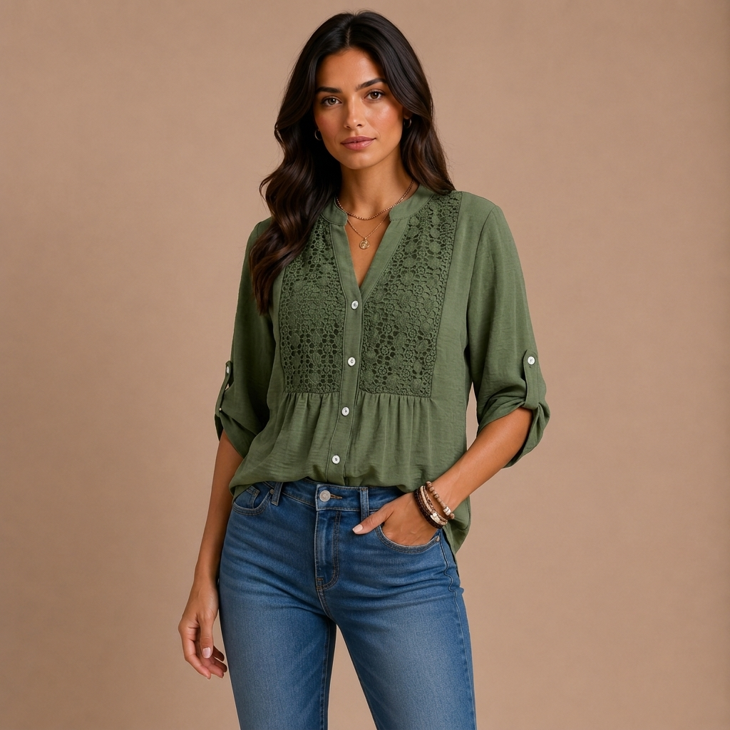 Ariadne – Blusa con cuello en V y botones