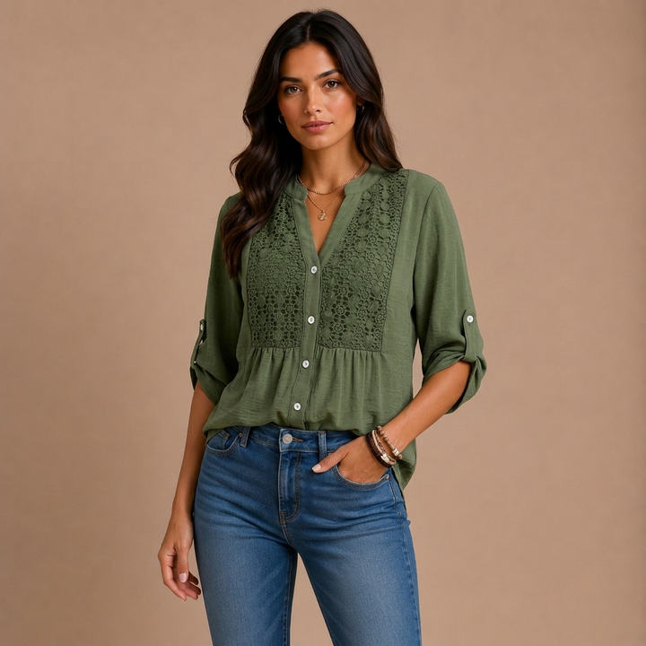 Ariadne – Blusa con cuello en V y botones