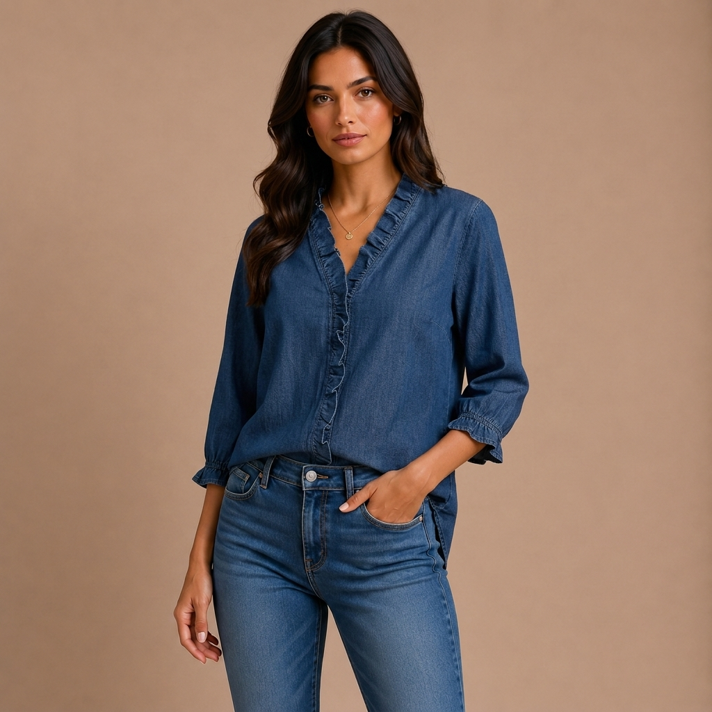 Elena – elegant bluse med flæser