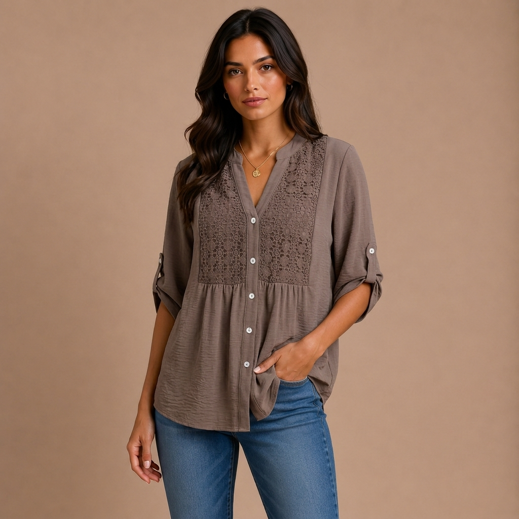 Ariadne – Blusa con cuello en V y botones